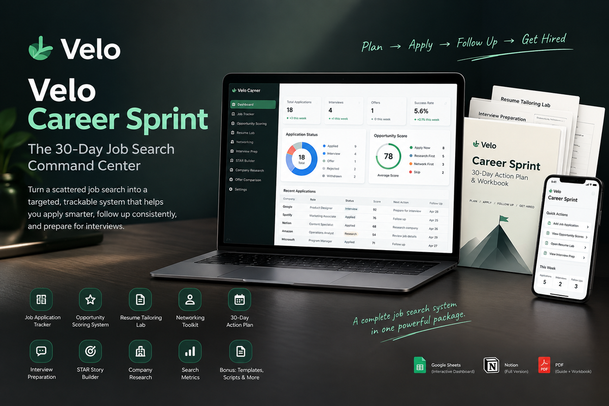 Velo Career Sprint — The 30-Day Job Search Command Center